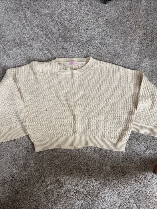 Pink Lily Sweaters - Pink Lily Cream Textured Crewneck Sweater